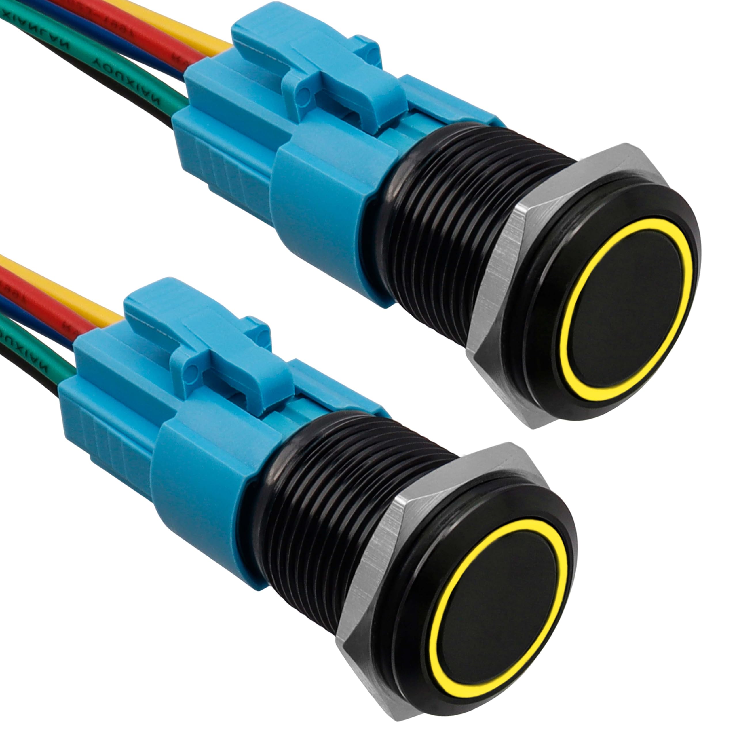 Yakamoz Spring Loaded Push Button Switch, 2Pcs Yellow Led